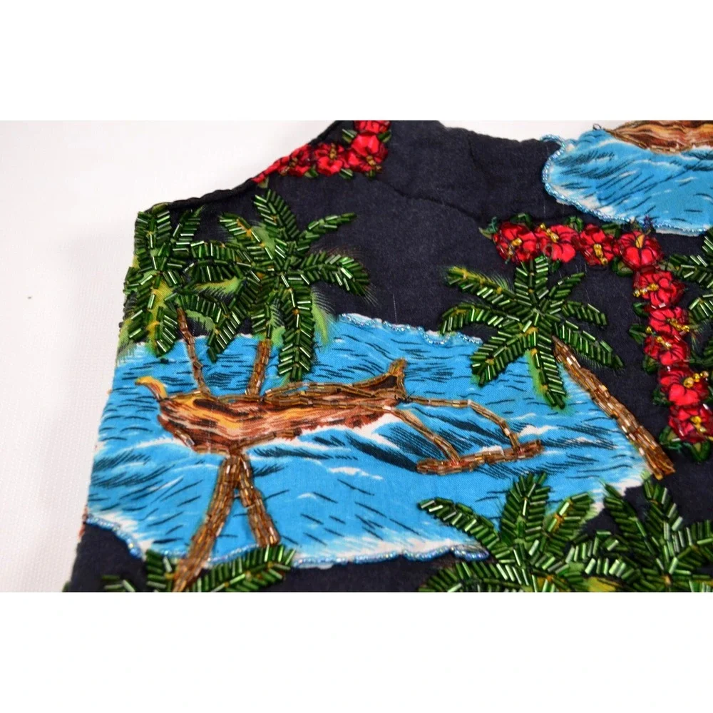 Hawaiian Purse Double Bamboo Handles Hibiscus‎ Floral Catamaran Beaded Fringe
